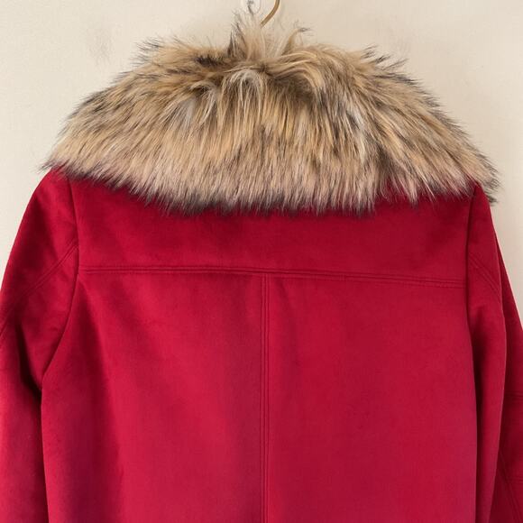 Tasha Polizzi Red Suede Moto Jacket Sz M Detachable Faux Fur Collar Asymmetrical - Picture 10 of 16